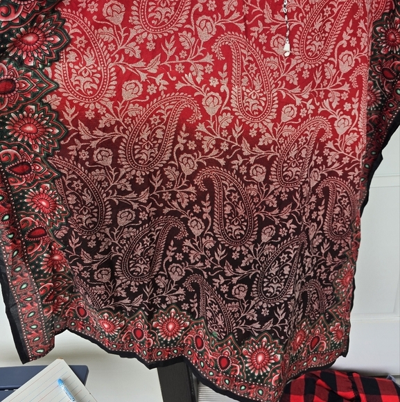 Indian Boho Paisley Kaftan Flowy Dress One Size Women Red Black Art To Wear New - Picture 10 of 13